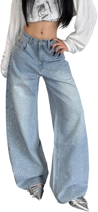 Mid-Rise Denim with Bootcut Embroidered Detail by Rhinestone