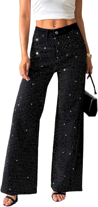 High-Waist Denim with Bowknot Embroidery by Rhinestone