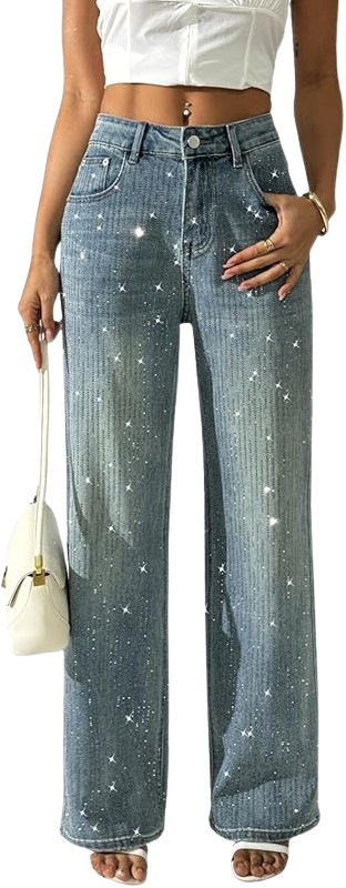 Wide-Leg Denim with Vintage Dark Wash by Rhinestone